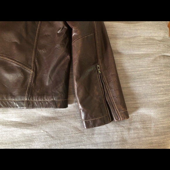 Men’s Guess Brown Genuine Leather Moto Jacket. - Picture 3 of 6